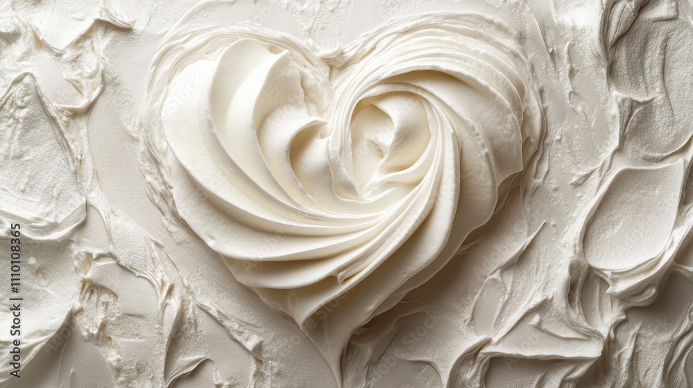 Aufkleber a smooth swirl of whipped cream forming a heart shape, placed on a textured surface, symbolizing swe