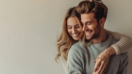 Smiling couple embracing intimate portrait