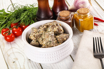 Roasted chicken liver with cream