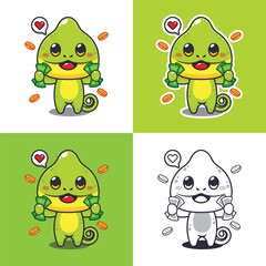 Fototapeta premium cute chameleon holding money cartoon drawing