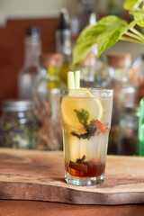 a Glass of Spices Herbal Drink Served on the Wooden Table