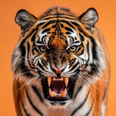 Obraz premium A tiger bares its fangs. AI.