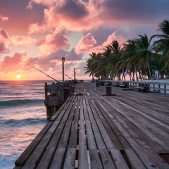 Naklejka premium Wood pier on the beach