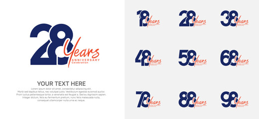 Anniversary logo set vector design, blue color for celebration event