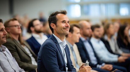 Man smiling in front of audience