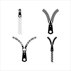 Open zipper black isolated vector illustration. Zipper glyph icon.
