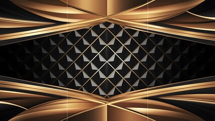Abstract gold border with black diamond pattern luxury background. 3d vector illustration