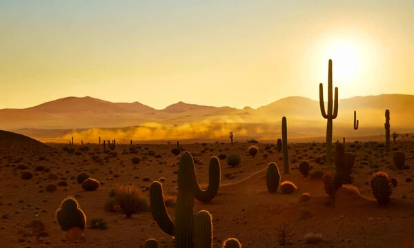 Beautiful desert landscape with cact. generative AI