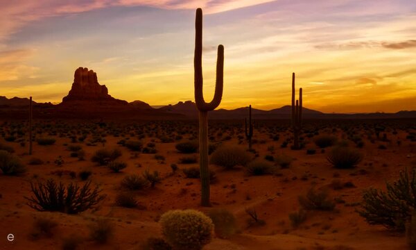 Beautiful desert landscape with cact. generative AI