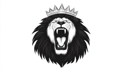 Obraz premium Majestic Lion Head with Crown Emblem in Black and White Design