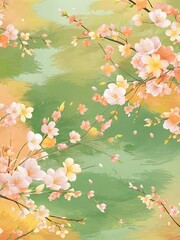 Japanese Pastel Cherry Blossom Fall Vector Seamless Pattern