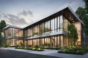 Fototapeta premium Eco friendly Modern Green Architecture Exterior, Sustainable Home and Office Design