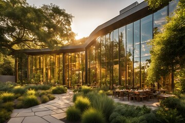 Obraz premium Eco friendly Modern Green Architecture Exterior, Sustainable Home and Office Design