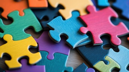 A dynamic representation of neurodiversity with a colorful puzzle piece pattern symbolizing different cognitive abilities, minimalist composition, photo of