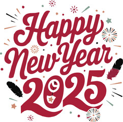 A vector illustration of a "Happy New Year 2025" text design 2025