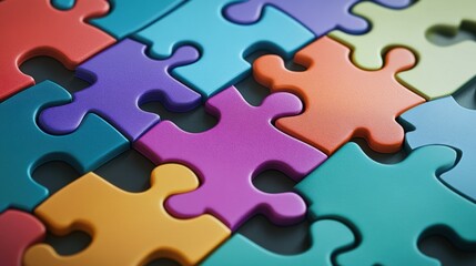 Obraz premium A dynamic representation of neurodiversity with a colorful puzzle piece pattern symbolizing different cognitive abilities, minimalist composition, photo of