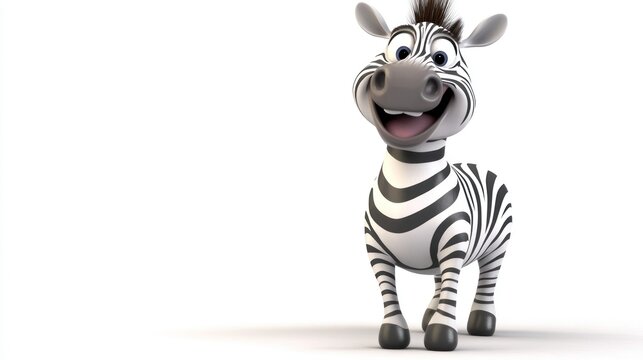 cute 3d cartoon zebra isolated on white