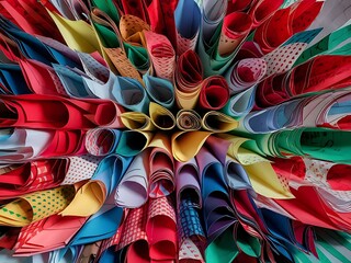 Top view of arrangement of colorful paper sheets backdrop
