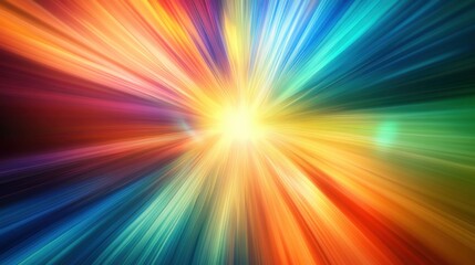 Obraz premium A dynamic scene of abstract, multi-colored rays of light radiating outward to create a unified, vibrant pattern on a smooth background