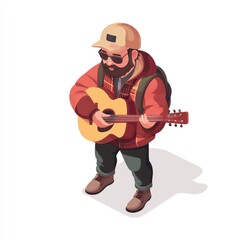 Bearded man playing acoustic guitar.