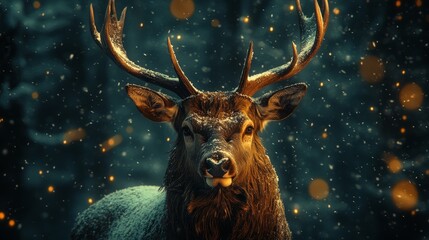 Majestic Stag in Snowy Forest with Impressive Antlers