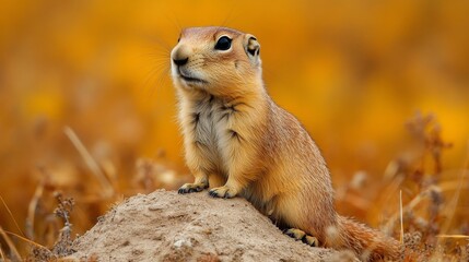 Alert Prairie Dog on Mound in Grassy Field