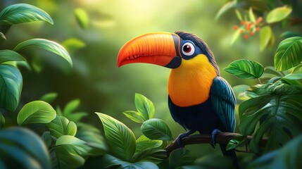 Colorful Toucan Perched in Tropical Foliage