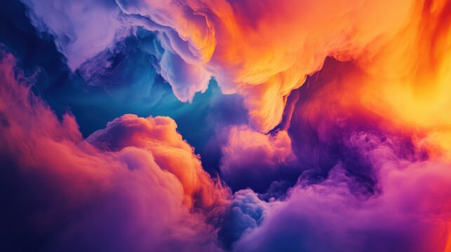 A dynamic scene of abstract, multi-colored swirling clouds forming a unified, radiant display on a smooth background