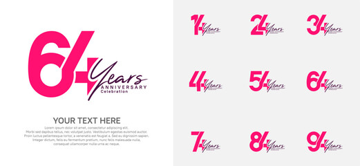 Anniversary logo set vector design, pink color for celebration event