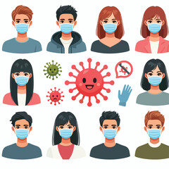 People with medical face mask coronavirus vector image  icon  on a white background