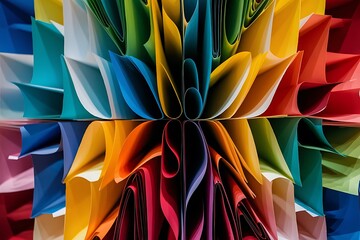 Top view of arrangement of colorful paper sheets backdrop