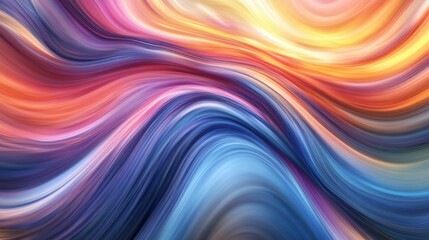 A dynamic scene of multi-colored abstract waves flowing together to create a unified, radiant pattern on a smooth surface, Symbolizing the seamless blending of diverse elements into a single