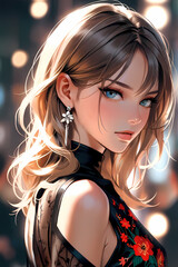 Fototapeta premium Elegant Anime Portrait with a Touch of Floral Beauty