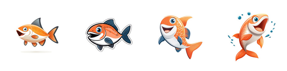 Cartoon salmon fillet character isolated on a white background. Collection PNG.
