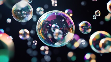 A dynamic visual of a collection of colorful, translucent bubbles floating and intermingling to create a unified, sparkling display against a dark background