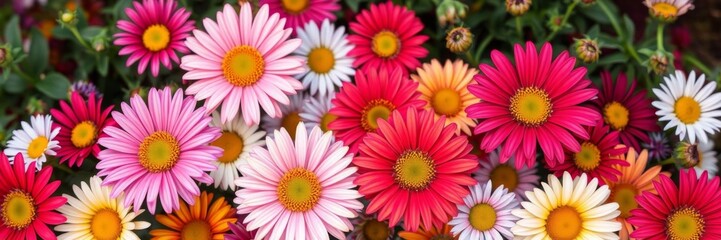 A vibrant floral border with a daisy in the center, perfect for nature themes or greeting cards, flowers, petal, colorful