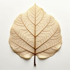 Obraz premium Beige leaf with detailed veins on white background.