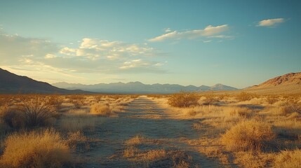 Obraz premium There is a desert where only sand is visible all around and the sky is blue and light cloudy, the view is very beautiful. desert background.