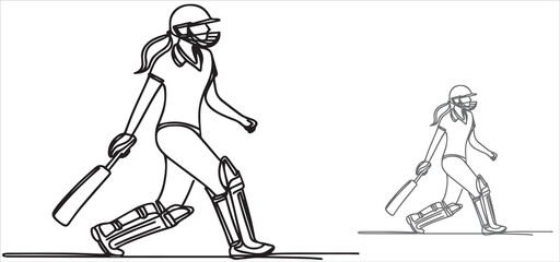 one line drawing of a cricket women player vector