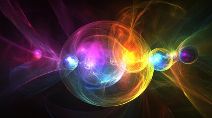 A dynamic visual of abstract, multi-colored light orbs converging to form a unified, glowing sphere on a dark backdrop