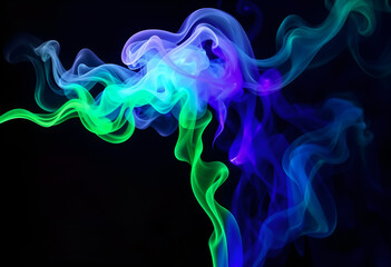 Obraz premium Abstract colorful smoke in dark background, perfect for artistic, fantasy, or creative design projects. Generative AI