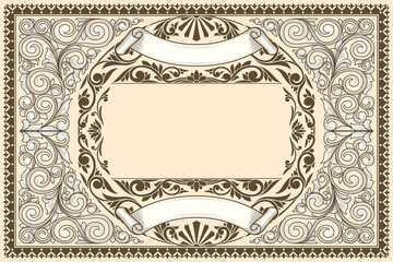 Decorative ornate retro floral blank card template
