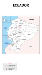 Ecuador Map. State map of Ecuador. Administrative map of Ecuador with state and capital in white color.