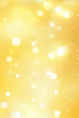 Christmas background with light sparkles on yellow canvas