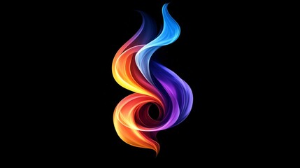 A vibrant abstract flame swirling elegantly, isolated on a black background
