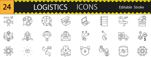 icons, logistics, delivery, business, benefit, edit strokes