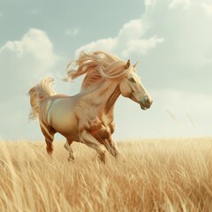 Obraz premium Golden Horse Running Through Field