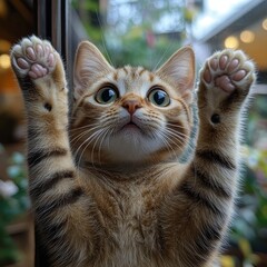 Playful Cat with Outstretched Paws