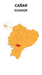 Cañar Map is highlighted on the Ecuador map with detailed state and region outlines.