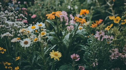 Obraz premium A garden of various blooming flowers, each flower uniquely representing different cultures and identities, Symbolizing the beauty and growth fostered by diversity